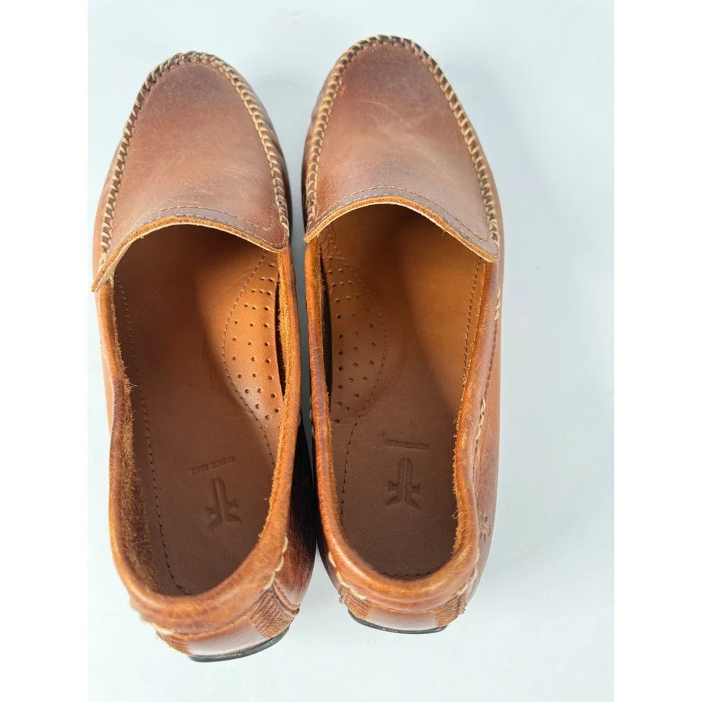 Frye Lewis Venetian Cognac Leather Loafers Mens 9.5 Driving Shoes 3480259-COG‎